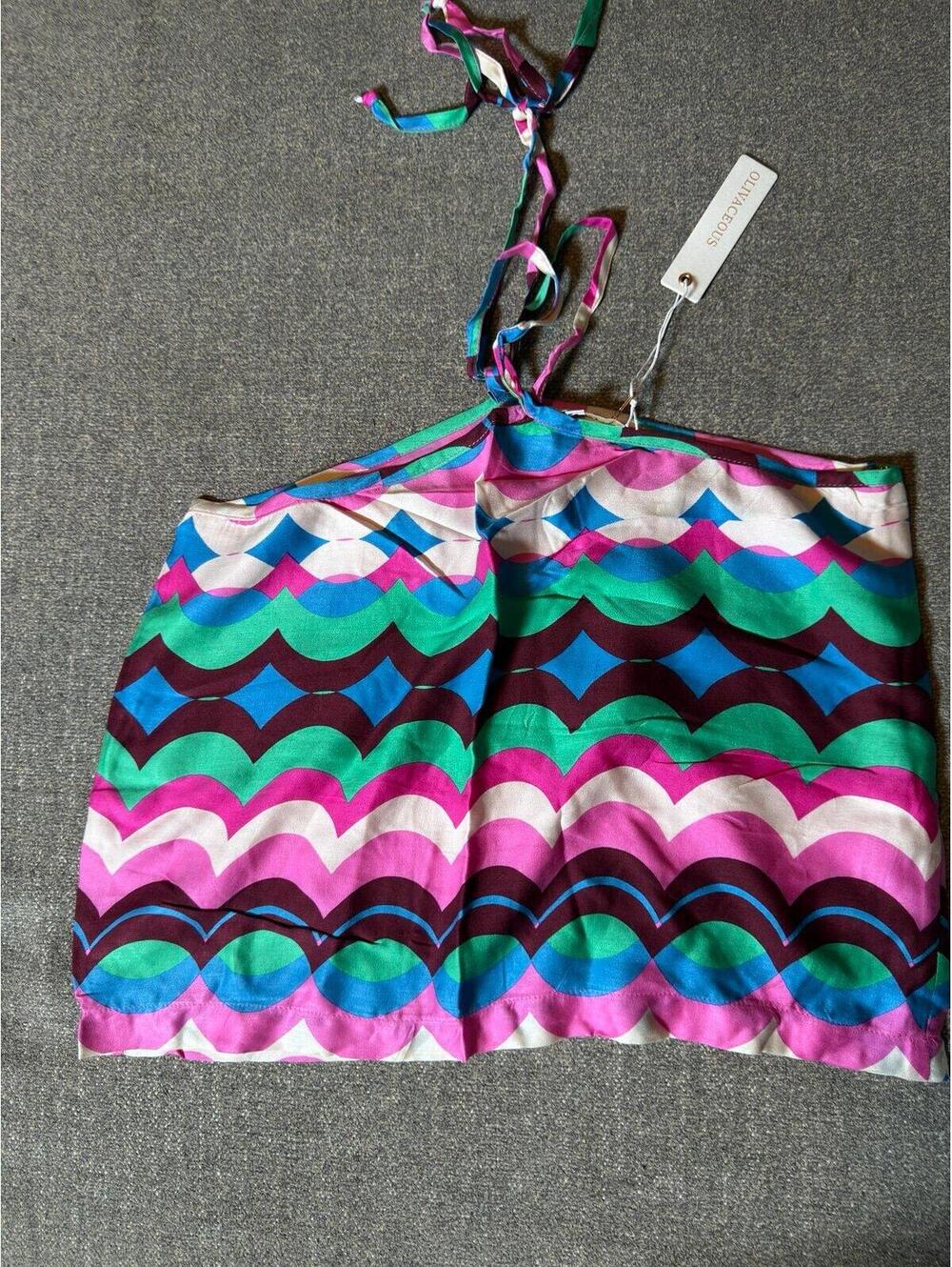 Olivaceous Retro Geometric Halter Crop Top NWT Size Large Pink Blue Green
